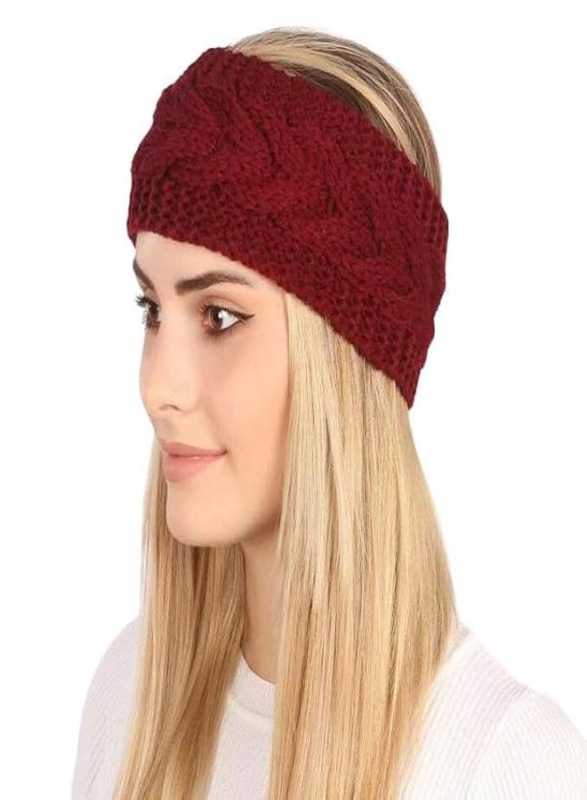 CAPICHINO Winter Headband for Men and Women Head Wrap Soft Fleece Knitted Woolen Warm Hair Band Unisex Acrylic Skull Stretchy Earwarmer Earmuffs Hair Accessory (Red)(Pack f 1) - Image 1