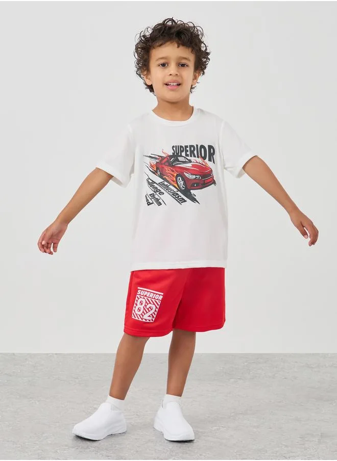 Styli Styli Graphic Print Round Neck T-Shirt and Shorts Set
