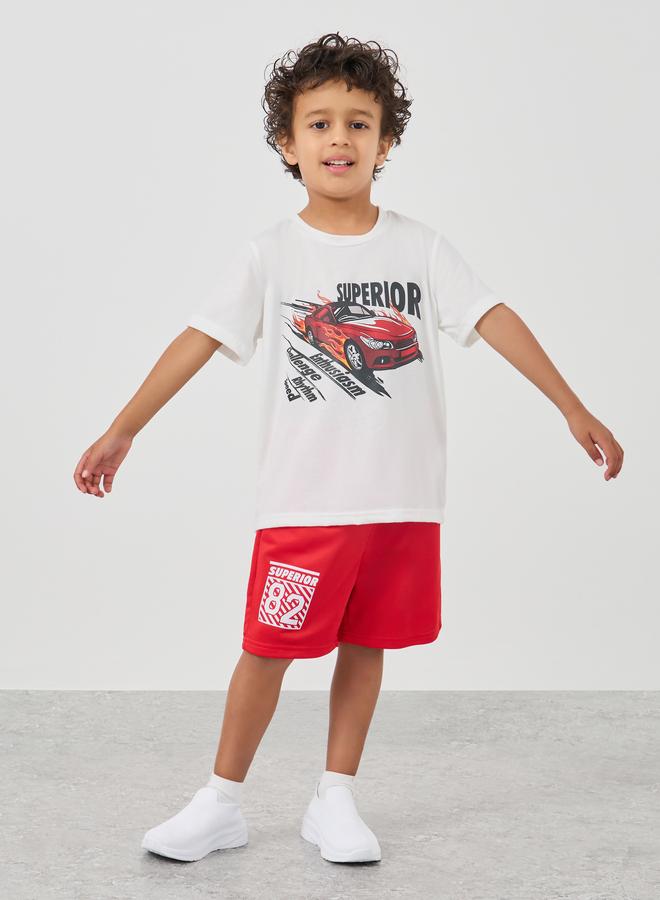 Styli Styli Graphic Print Round Neck T-Shirt and Shorts Set  - Image 1