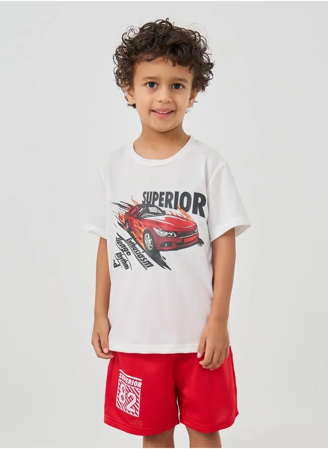 Styli Styli Graphic Print Round Neck T-Shirt and Shorts Set