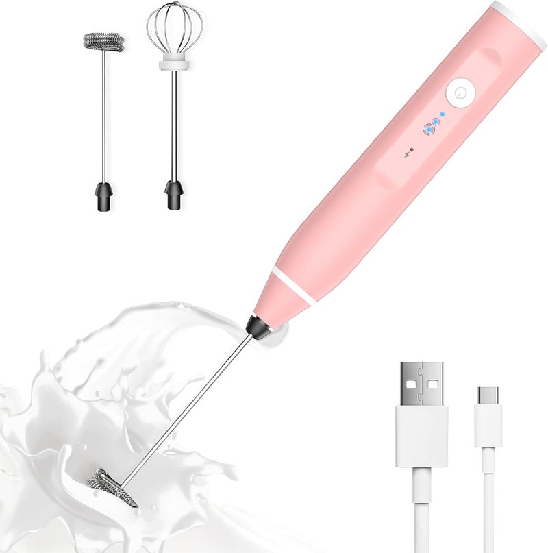 Laposso Milk Frother Rechargeable Handheld Electric Whisk Coffee Frother Mixer with 2 Stainless whisks 3 Speed Adjustable Foam Maker Blender for Coffee Matcha Latte Cappuccino Hot Chocolate(Classic Pink) - Image 1