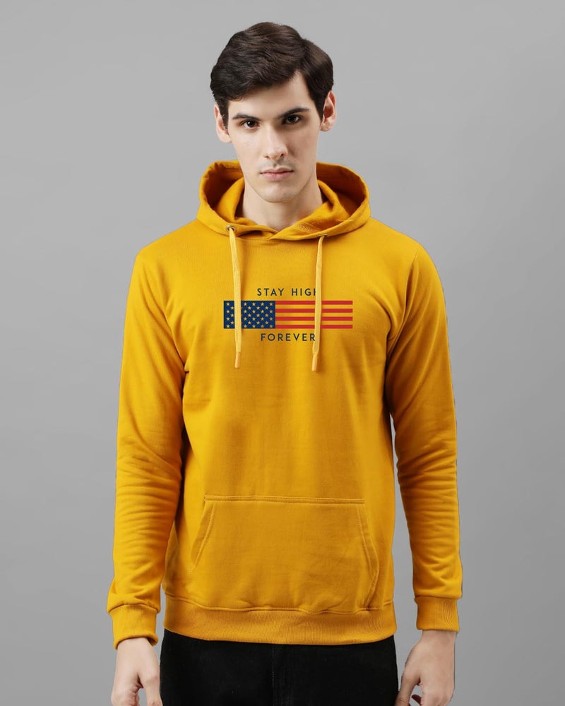 ADRO Men's Cotton Blend Neck Hooded Sweatshirt (H24-FLAG-MU_Mustard - Image 3