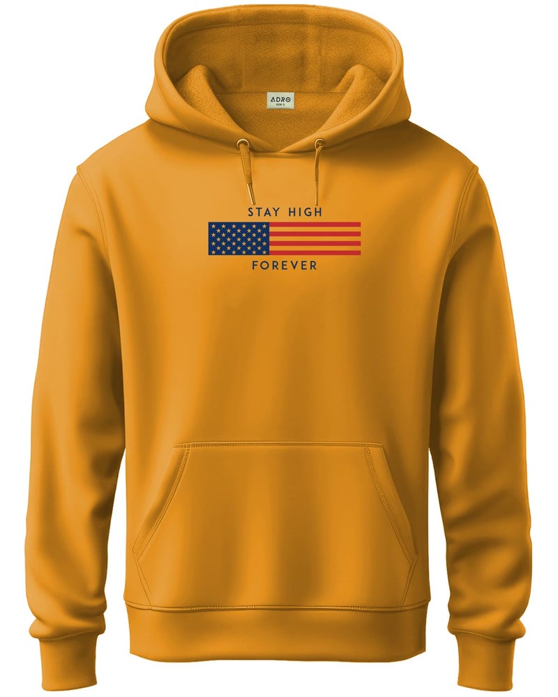 ADRO Men's Cotton Blend Neck Hooded Sweatshirt (H24-FLAG-MU_Mustard - Image 1