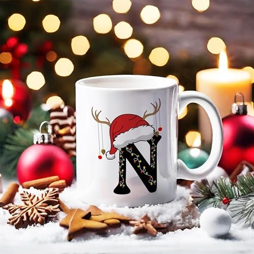 DAYS Christmas Alphabet Word Printed Ceramic Coffee Mug, 325ml Capacity, Christmas Xmas Gift for Kids Boy Girls (N) - Image 1