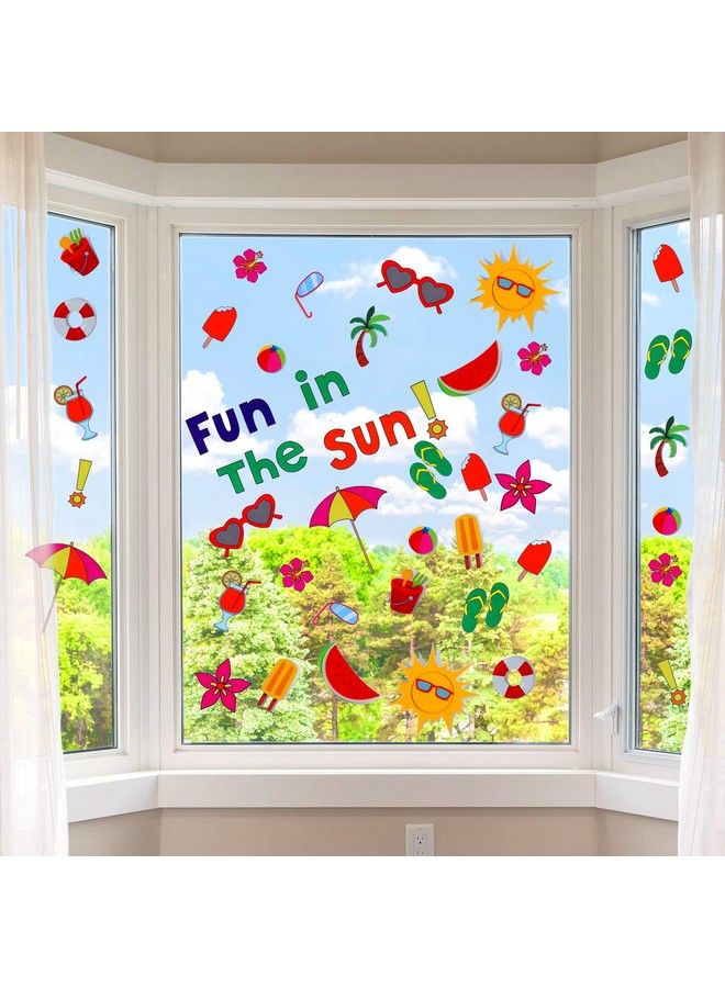 Outus 200 Pieces Summer Window Clings Fun In The Sun Static Stickers Window Clings With Sun Beach Flip Flops Drinks For Summer Party Decorations - Image 1