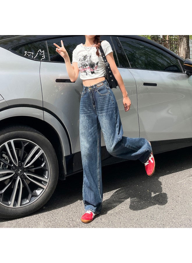 EPTISON Loose Straight Leg Jeans For Women, Autumn Versatile Retro Washed Wide Leg Pants, High Waist Slimming Trendy Long Pants - Image 4