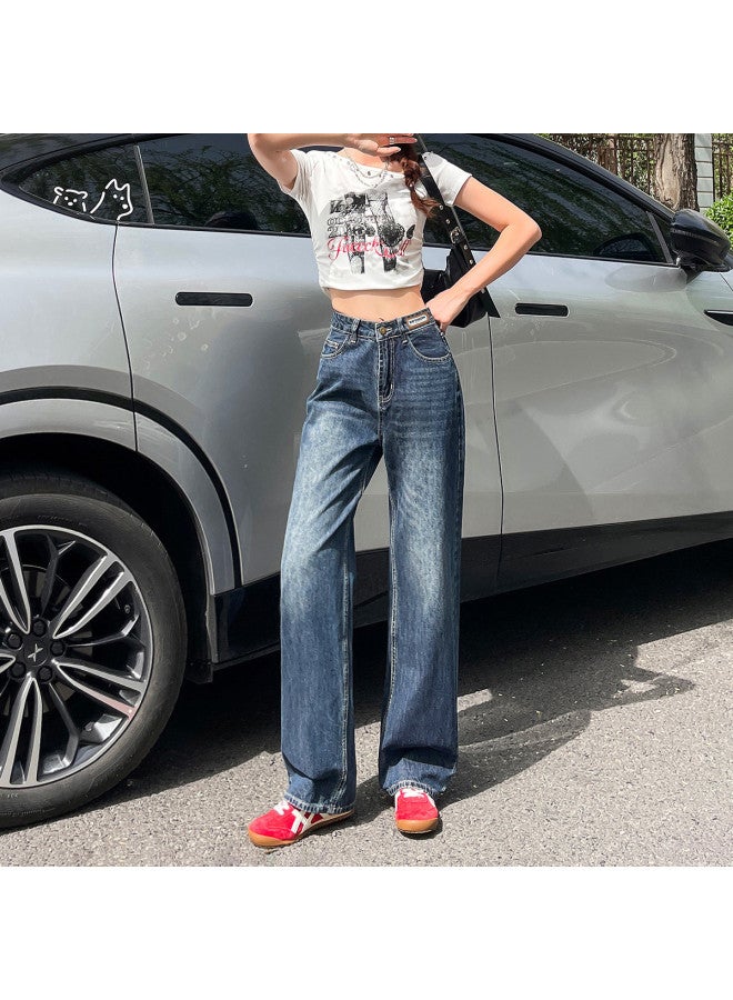 EPTISON Loose Straight Leg Jeans For Women, Autumn Versatile Retro Washed Wide Leg Pants, High Waist Slimming Trendy Long Pants - Image 3