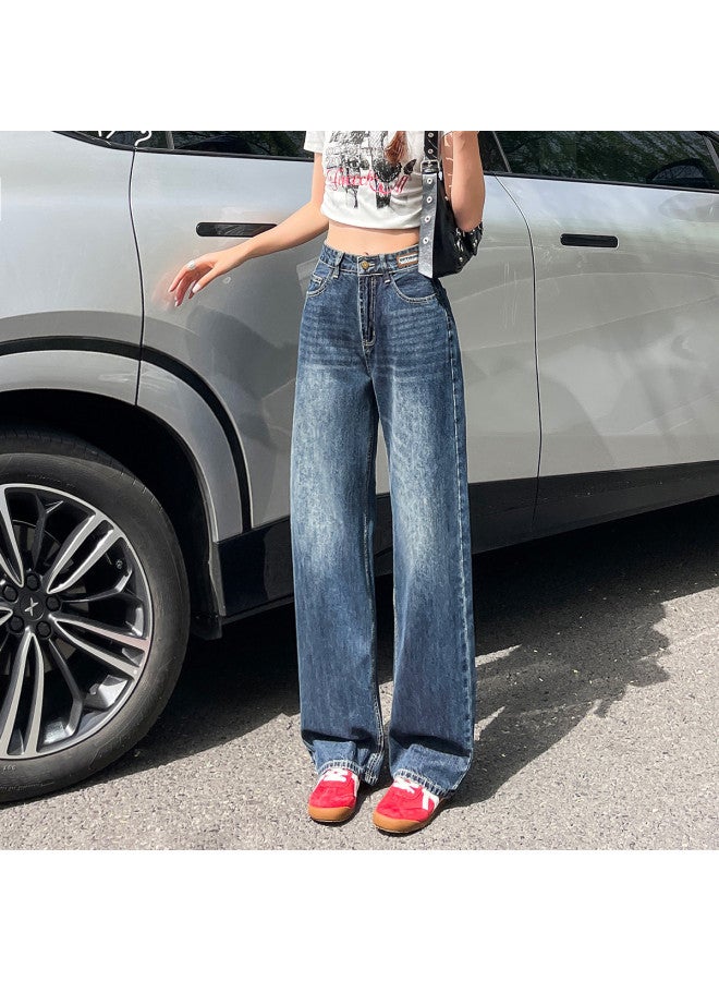 EPTISON Loose Straight Leg Jeans For Women, Autumn Versatile Retro Washed Wide Leg Pants, High Waist Slimming Trendy Long Pants - Image 2