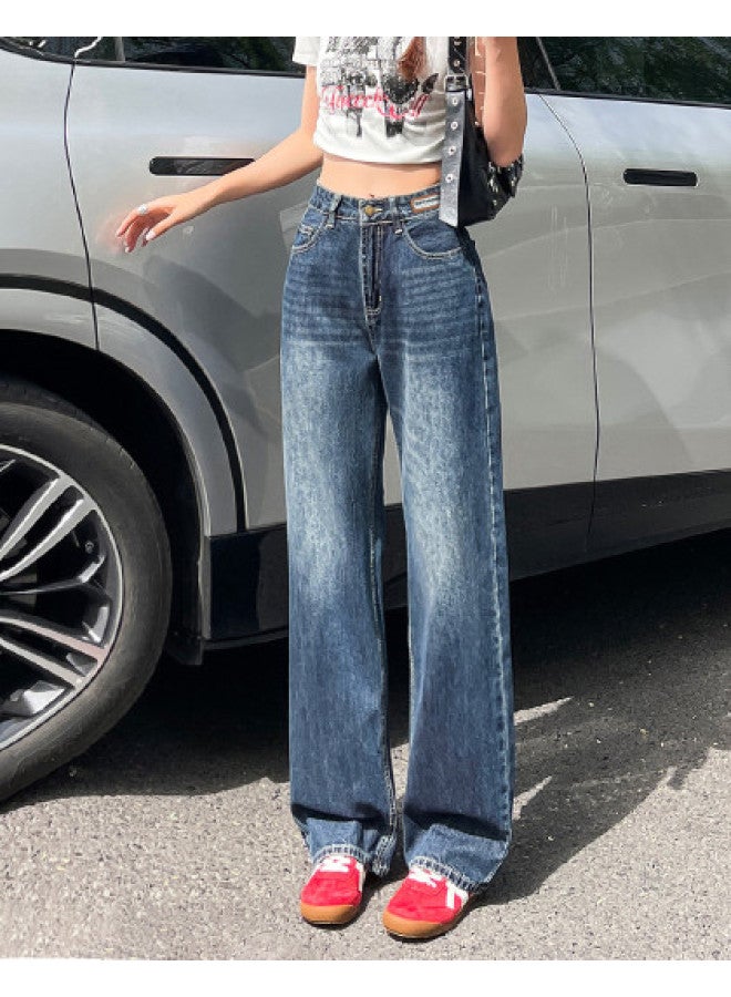 EPTISON Loose Straight Leg Jeans For Women, Autumn Versatile Retro Washed Wide Leg Pants, High Waist Slimming Trendy Long Pants - Image 1