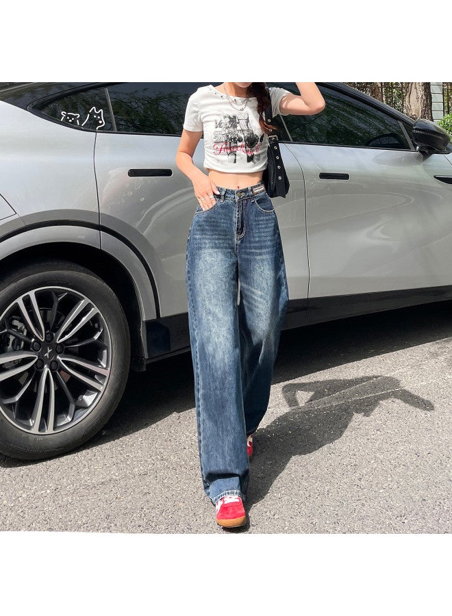 EPTISON Loose Straight Leg Jeans For Women, Autumn Versatile Retro Washed Wide Leg Pants, High Waist Slimming Trendy Long Pants - Image 5