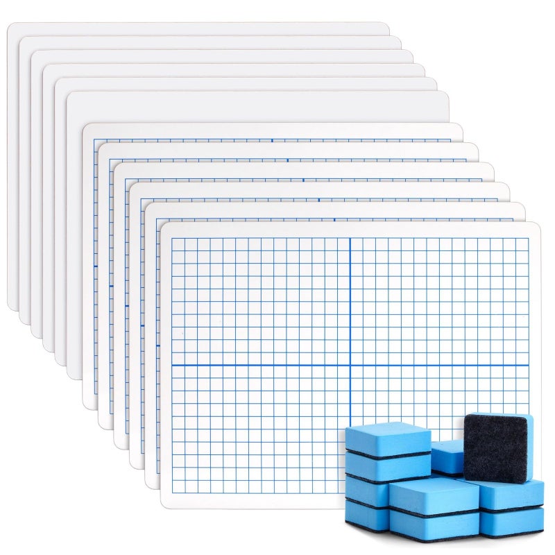 Bright Creations 24 Piece Set 12 Pc XY Axis Graph Whiteboard 9 x 12 inches Dry Erase Board DoubleSided Lap Board with Erasers for Classroom Supplies