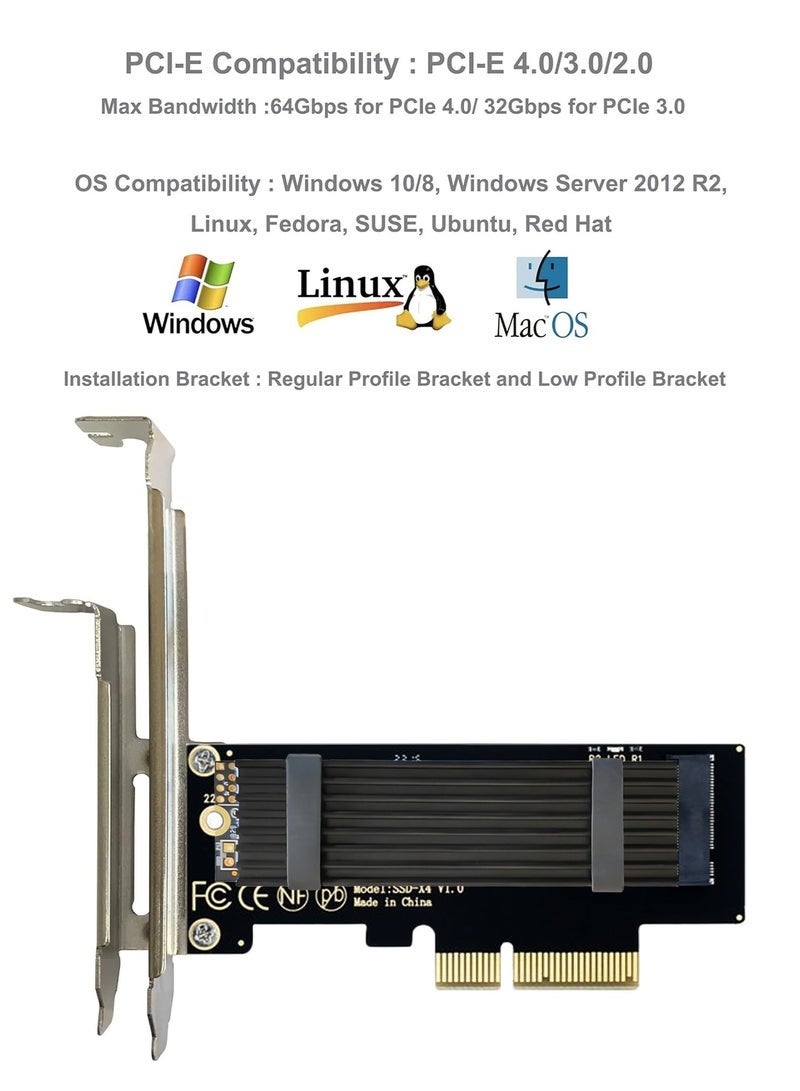 M.2 NVME to PCIe 3.0/4.0 x4 Adapter, NVME/AHCI SSD to PCIe Expansion Card with Aluminum Heatsink Solution, Supports PCI-Express X4 X8 X16 Slots - Image 5