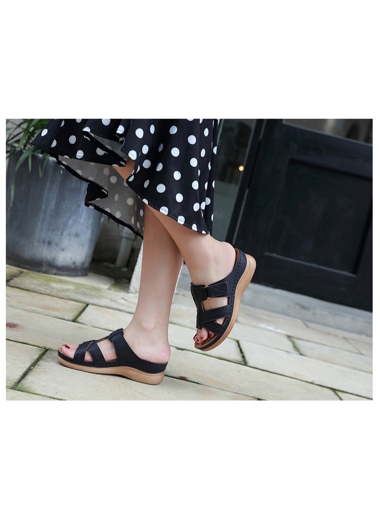 NIBEMINENT Summer Women Wedge Sandals Premium Open Toe Sandals Vintage Anti-slip Casual Female  Retro Shoes - Image 2