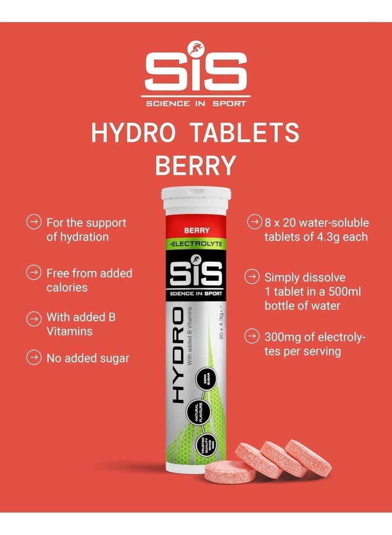 SIS Hydro Electrolyte Tablets | Sugar Free Hydration Tablets | Essential Electrolytes to Reduce Fatigue & Aid Rehydration | Gluten Free | Berry Flavour | 20 Servings | 1 Pack | 20 x 4.5g - Image 3