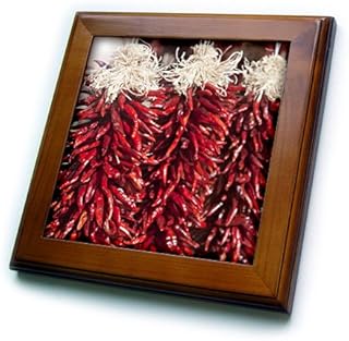 3DROSE 3dRose ft_92597_1 Red Chili Peppers, Market, Santa Fe, New Mexico US32 CHA0046 Chuck Haney Framed Tile, 8 by 8"  - Image 1
