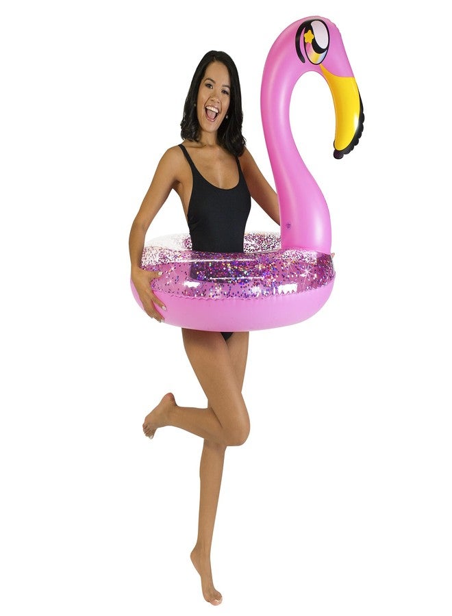 PoolCandy Glitter Animals Pool Tube 36" Inflatable Pink Flamingo Pool Float - Image 2