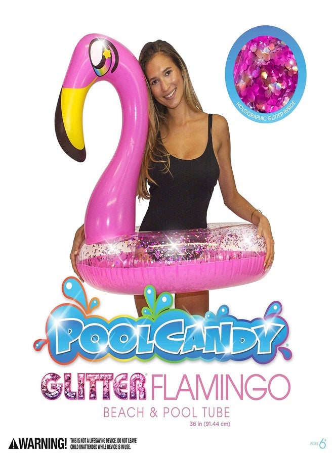 PoolCandy Glitter Animals Pool Tube 36" Inflatable Pink Flamingo Pool Float - Image 5