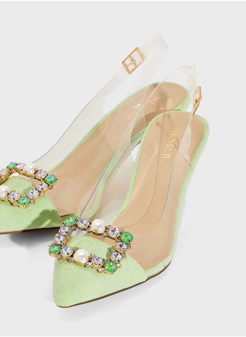 MENBUR Pointed Toe Mid Heel Sandals  - Image 4