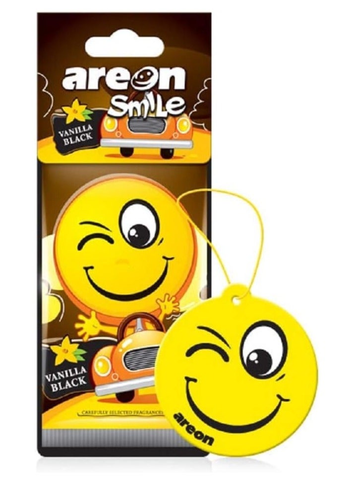 Areon Smile Car Air Freshener Hanging Card, Long-lasting Luxury Black Vanilla Scent, Elegant Design