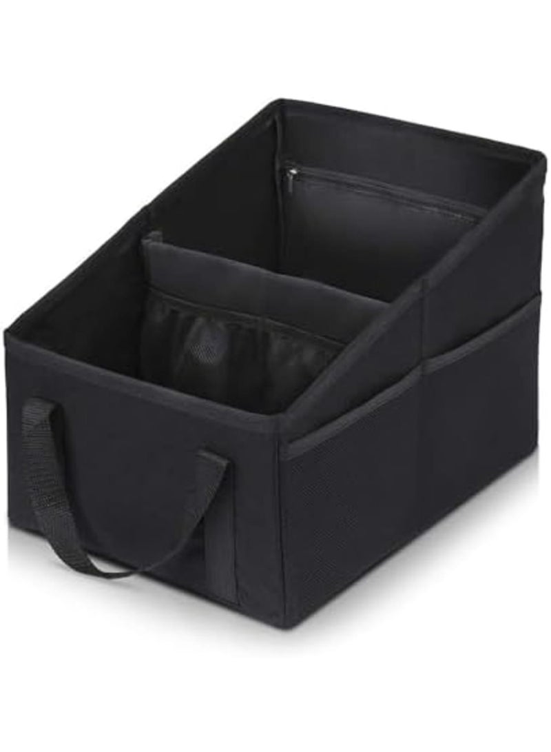 SYOSI Car Seat Organizer - Collapsible Small Storage Organizer for Console Front/Back, Passenger Seat Organizer with 4 Cup Holders, Automotive Backseat Organizer with Belt, Ideal for Kids Accessories - Image 1