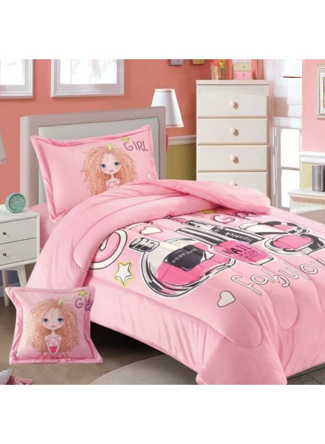 سمارت هوم مفرش سرير أطفال شتوي فخم 4 قطع وجهين مخمل وفرو ناعم بتصميم عصري ومريح – طقم مفارش سرير دافئ  مناسب لغرف الأولاد والبنات – مفرش شتوي فخم للمنزل أو الهدايا – المقاس 170×230 سم ( المفرش بحشوة ) - Image 2