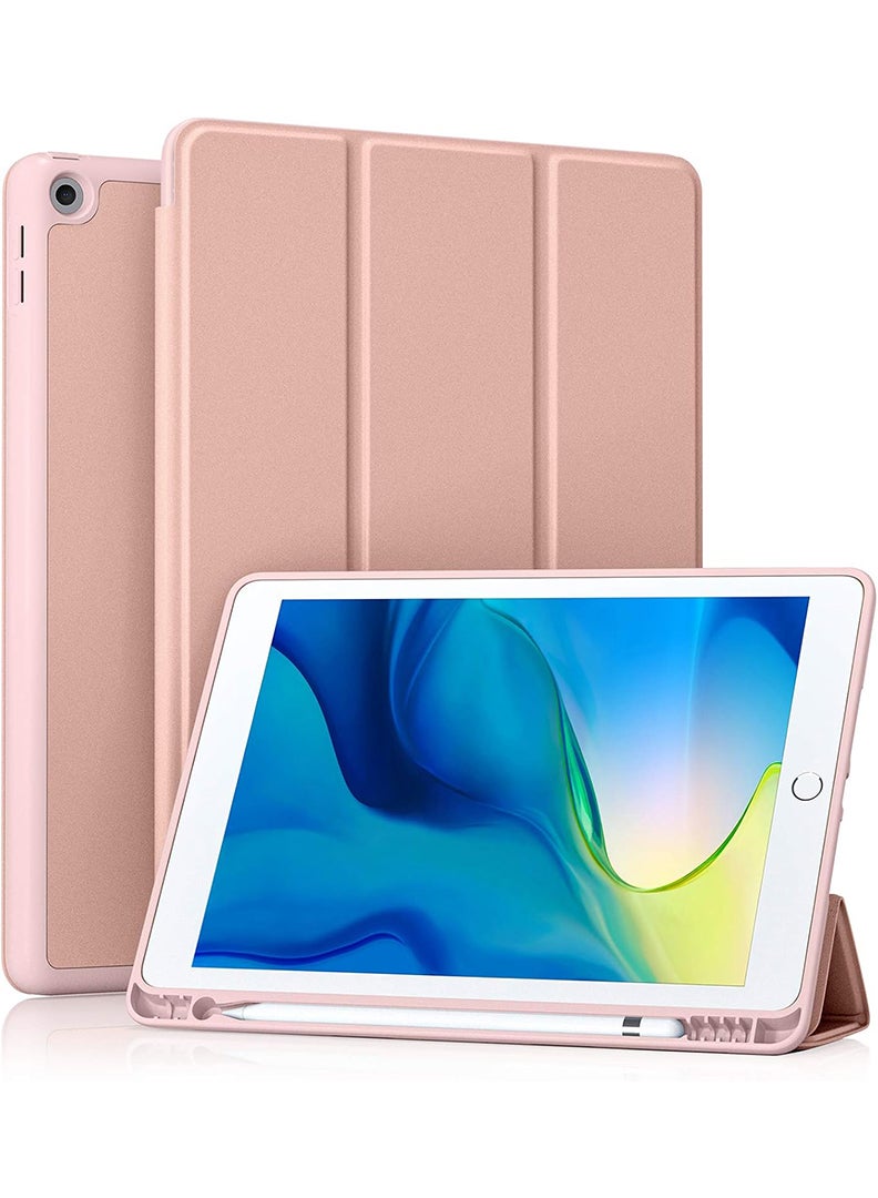 Theodor Case Compatible with iPad 10.2 Inch 2021/2020/2019, for iPad 9th/8th/7th Generation Smart Case with Pencil Holder, Protective Case with Soft TPU Back, Auto Sleep/Wake Cover, Rose Gold - Image 1
