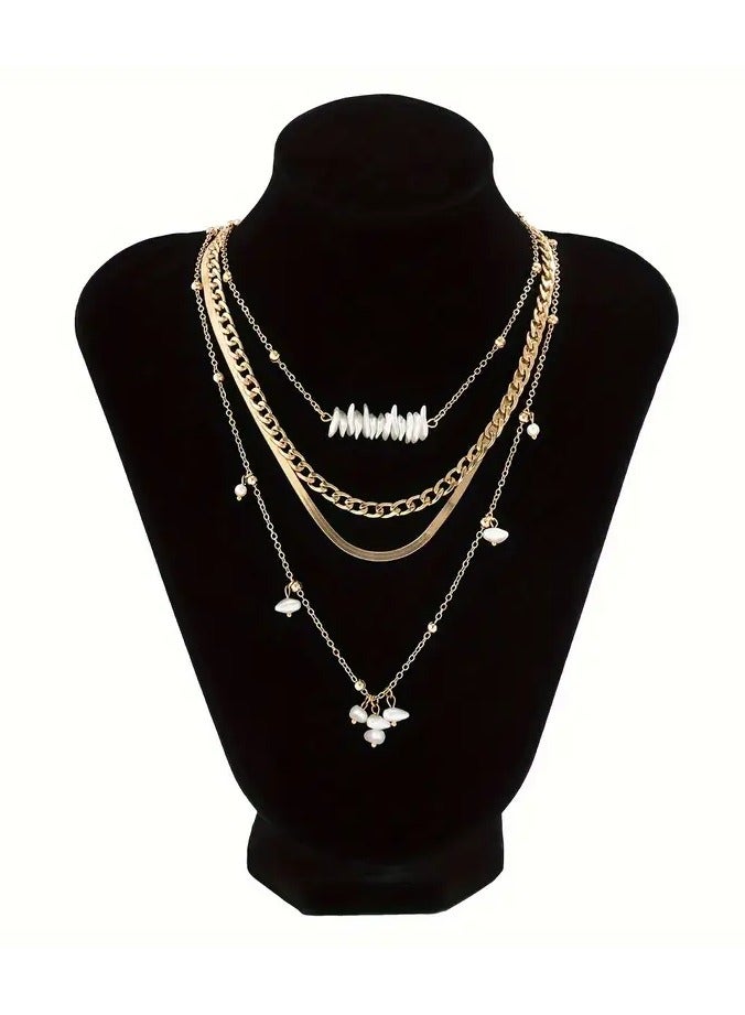 Home Clearance Sale Vintage & Minimalist Necklace Set with Imitation Pearl, Water Drop Beads & Flat Snake Chain - Copper - Image 1