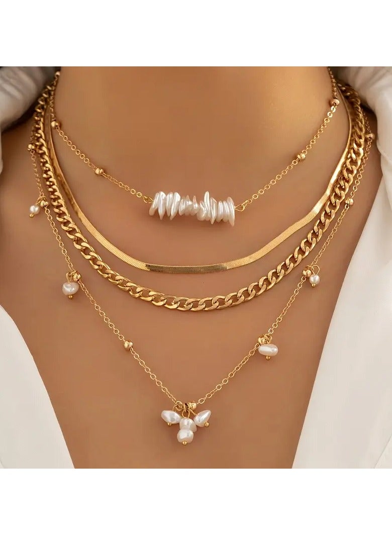 Home Clearance Sale Vintage & Minimalist Necklace Set with Imitation Pearl, Water Drop Beads & Flat Snake Chain - Copper - Image 2