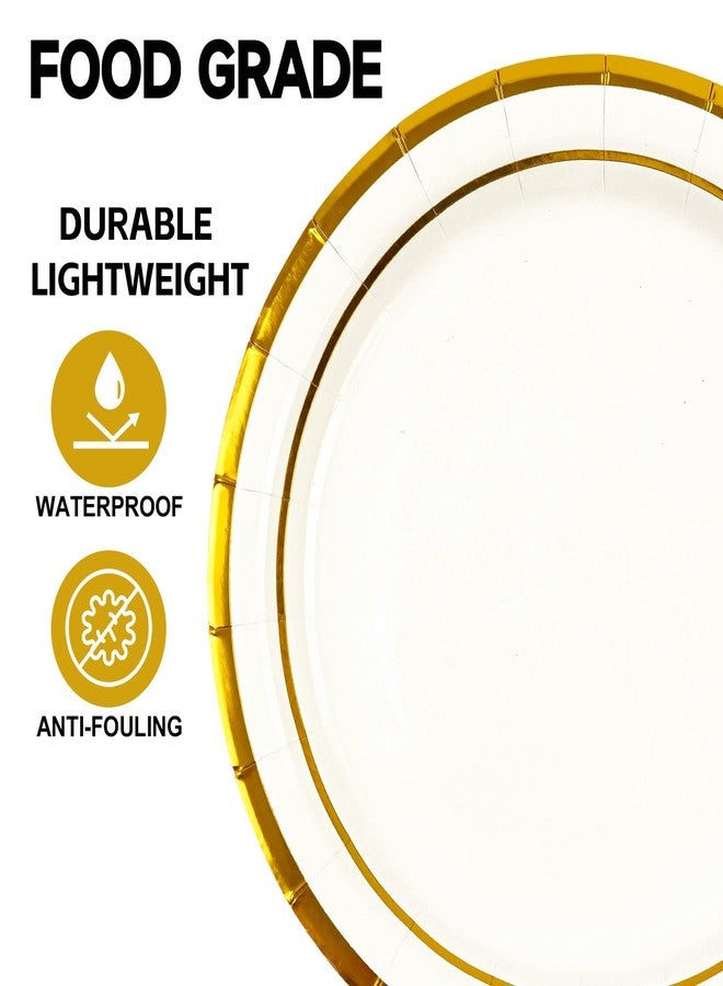 HiEnjoin 50Pcs White Paper Plates, 9 inch Birthday Party Cake Plates with Gold Foil Edge Disposable Dessert Plate or Anniversaries Birthday Wedding Baby Shower Decorations - Image 3