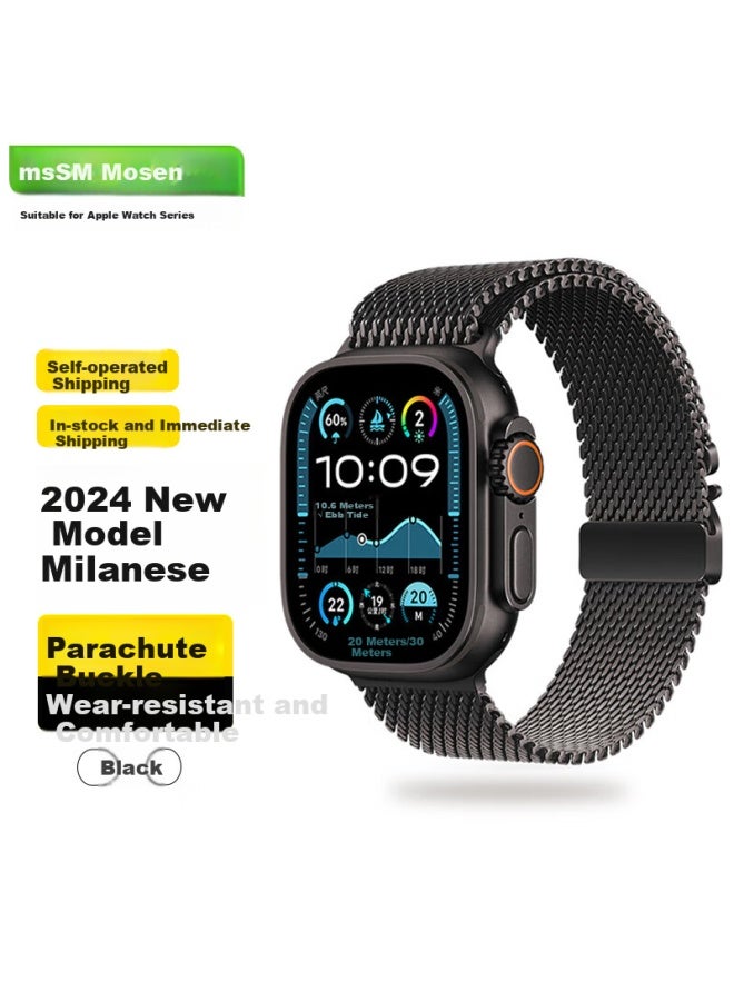 Mssm New Milanese Parachute Buckle Watch Band For Apple Watch Ultra2/s10/9 49/46/45/44 - Image 1