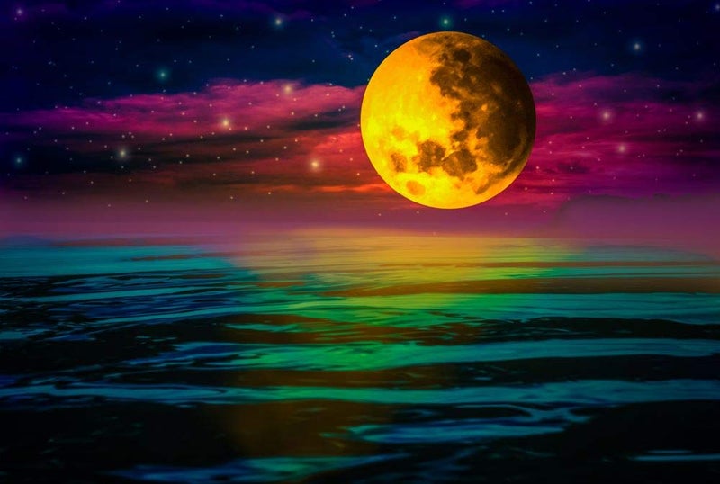5 Ace Dramatic night sky with full moon Sticker Poster|Night Moon poster|Nature posters|size:12x18 inch,multicolor - Image 1