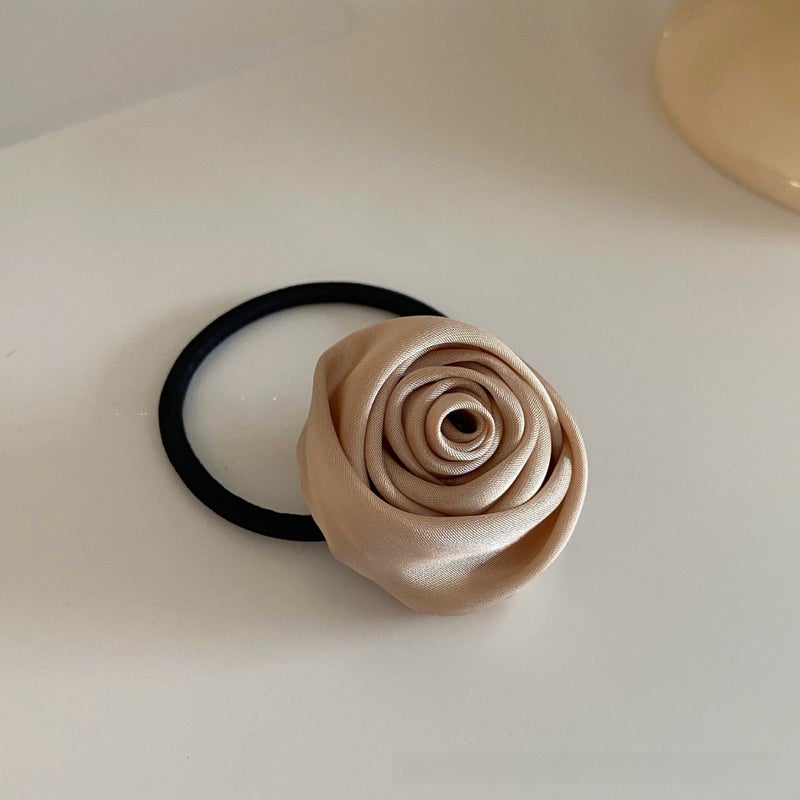 Loquat French Satin Rose Hair Tie Elegant Retro Scrunchie Champagne