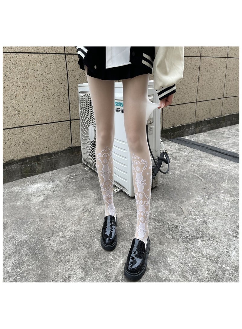 Fashionable Women's Stockings 15D Elegant Lace Floral Jacquard Tight Fitting Pantyhose  - Image 1