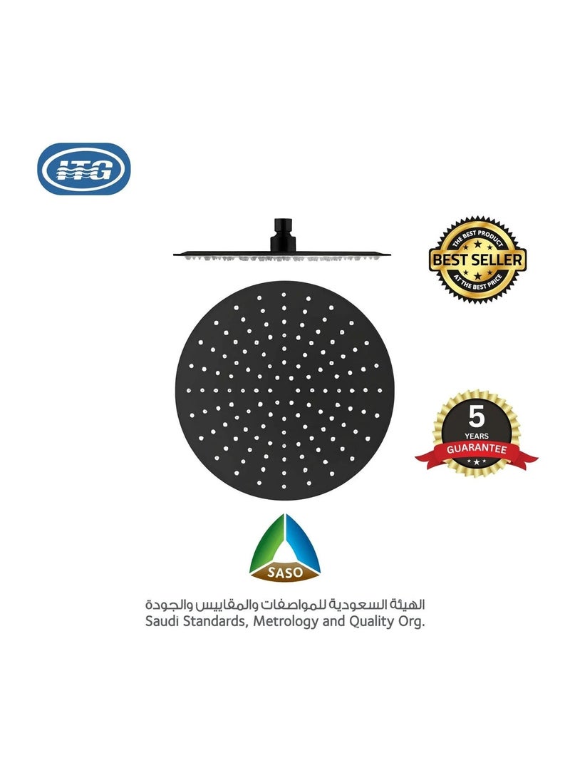 ITG 10-Inch Rain Shower Head, 25cm Round 304 Stainless Steel, Matte Black Finish, High Pressure Rainfall Showerhead, Ultra-Thin, Anti-Rust, Bathroom Overhead Shower - Image 1