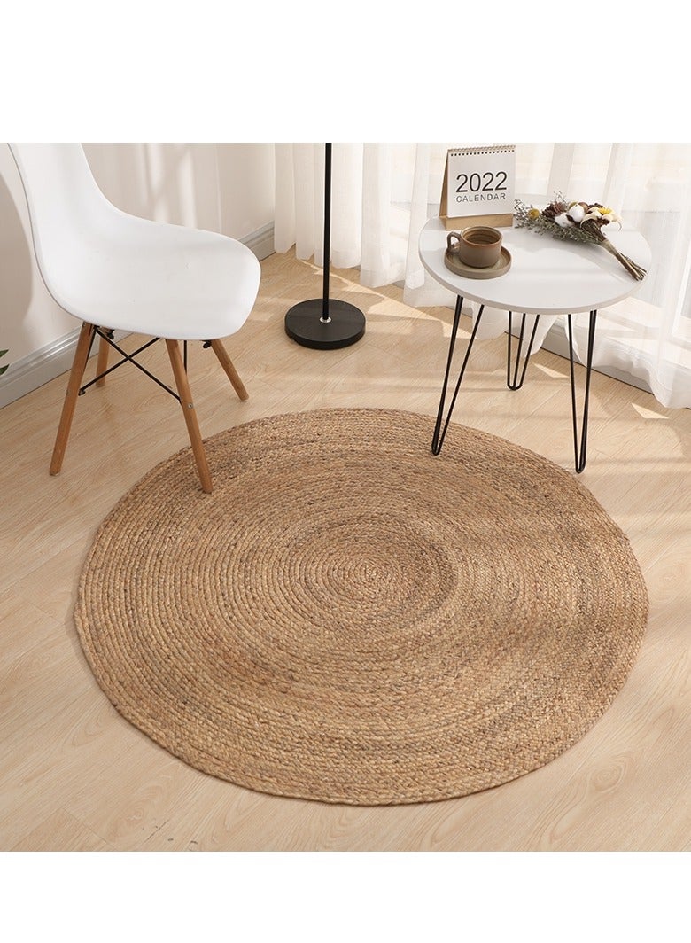 FFD Natural Jute Round Hand-Braided Area Rug - Reversible Decorative Carpet for Living Room, Indoor & Outdoor Use (80x80 cm) - Image 1