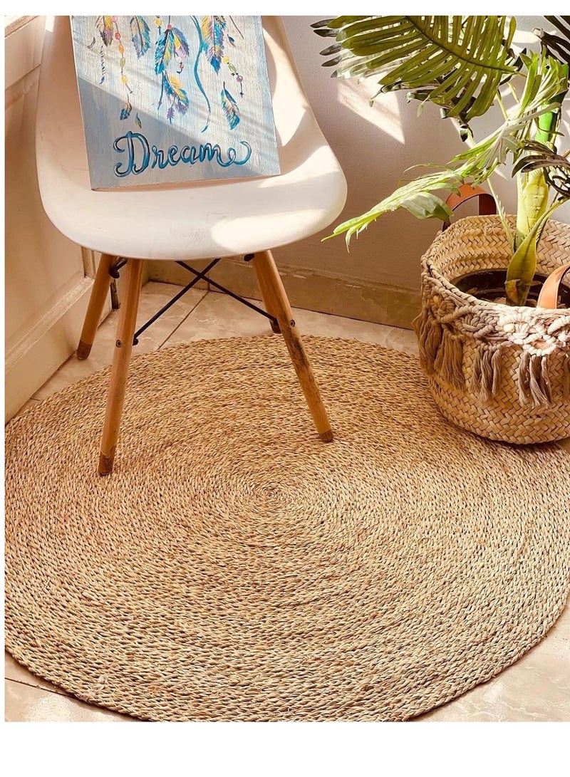 FFD Natural Jute Round Hand-Braided Area Rug - Reversible Decorative Carpet for Living Room, Indoor & Outdoor Use (80x80 cm) - Image 5