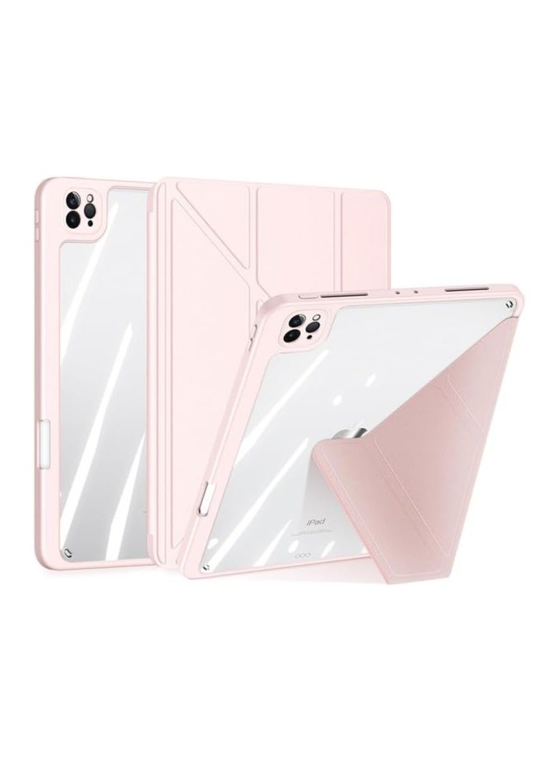 عام حافظة شفافة لجهاز iPad Pro 13 (2024، الجيل السابع)، تتميز بوجود حامل مغناطيسي ذكي للوقوف وجزء خلفي من البولي يوريثين الناعم مع حامل للقلم ووظيفة الإيقاف التلقائي/التشغيل لجهاز iPad Pro بحجم 13 بوصة. - Image 1