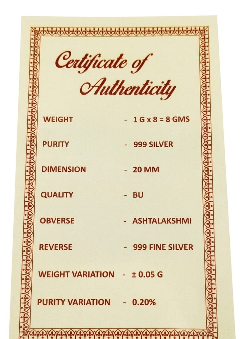 KHUSHBOO JEWELS 8 GRAMS SILVER 999 ASHTALAXMI  COINS - Image 5