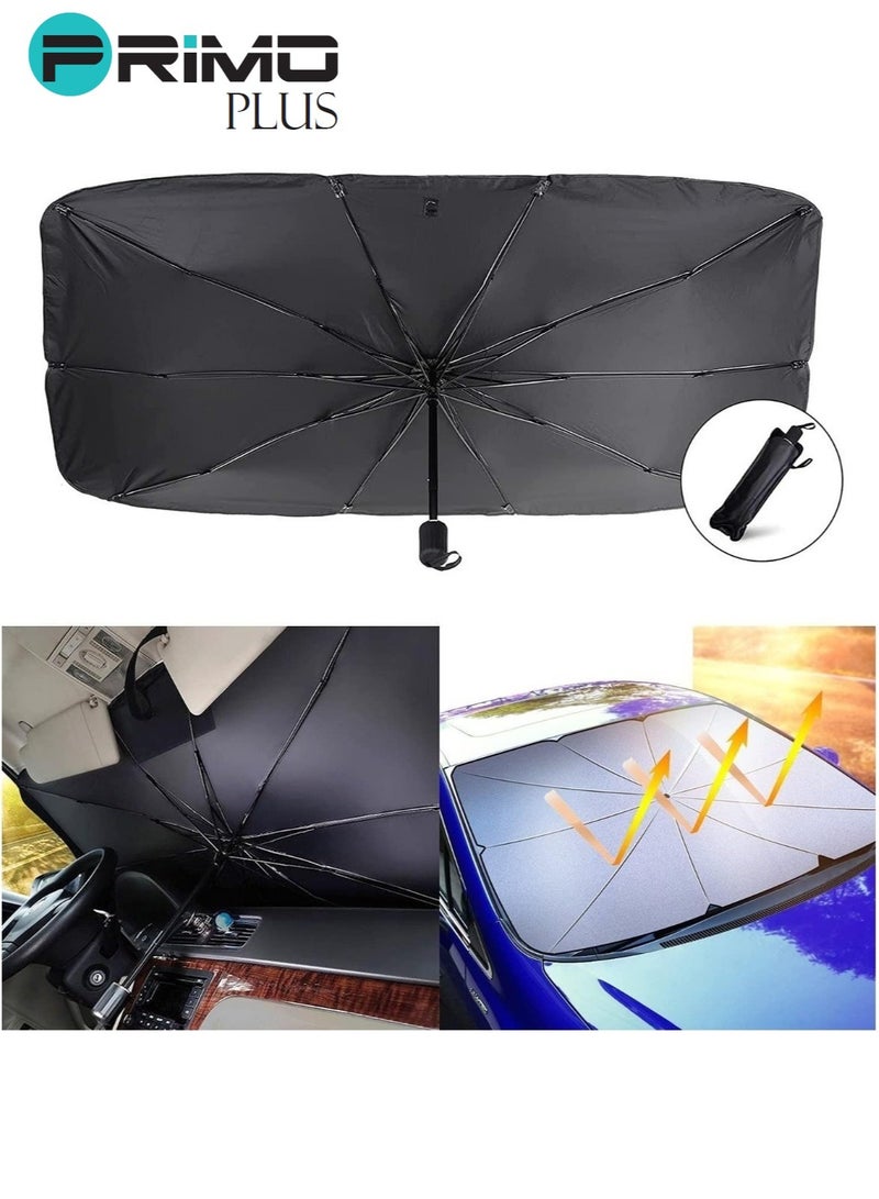 بريمو بلس غطاء مظلة السيارة مظلة سيارة ، مظلة حاجب الشمس الأمامي للسيارة ، غطاء زجاجي أمامي للسيارة قابل للطي للنافذة الأمامية للسيارة ، حواجز للأشعة فوق البنفسجية تحافظ على حرارة السيارة باردة ، فتحة فيلكرو مد - Image 3