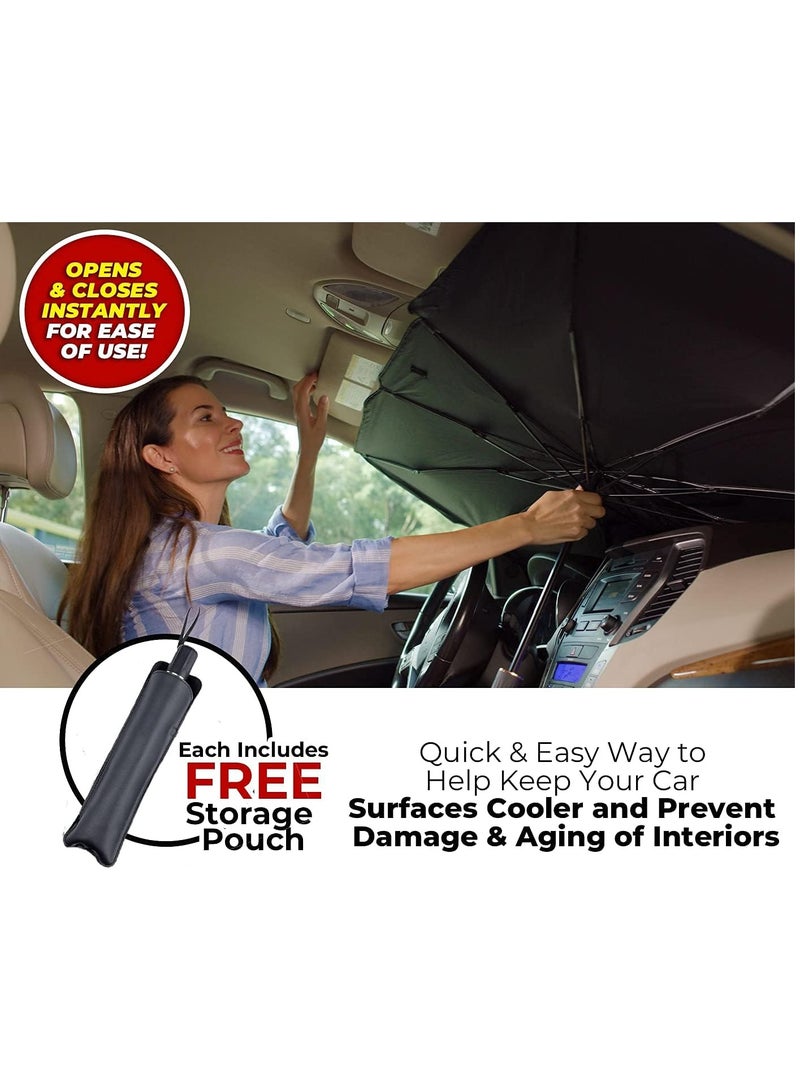 بريمو بلس غطاء مظلة السيارة مظلة سيارة ، مظلة حاجب الشمس الأمامي للسيارة ، غطاء زجاجي أمامي للسيارة قابل للطي للنافذة الأمامية للسيارة ، حواجز للأشعة فوق البنفسجية تحافظ على حرارة السيارة باردة ، فتحة فيلكرو مد - Image 5