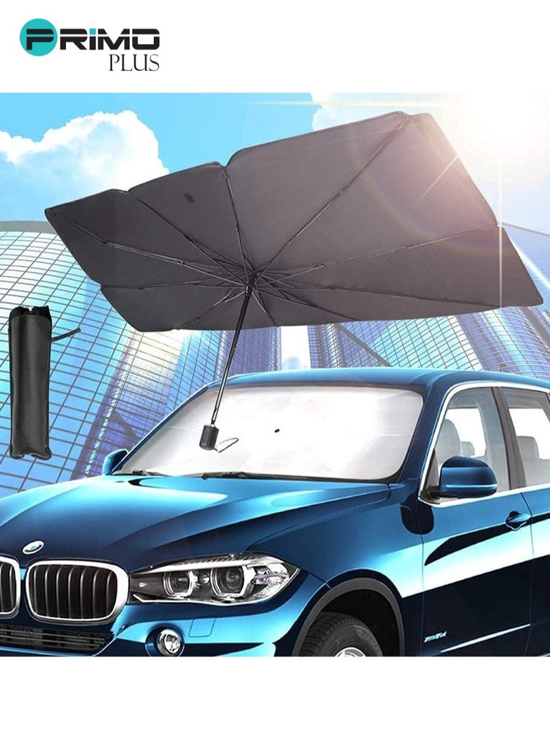 بريمو بلس غطاء مظلة السيارة مظلة سيارة ، مظلة حاجب الشمس الأمامي للسيارة ، غطاء زجاجي أمامي للسيارة قابل للطي للنافذة الأمامية للسيارة ، حواجز للأشعة فوق البنفسجية تحافظ على حرارة السيارة باردة ، فتحة فيلكرو مد - Image 2