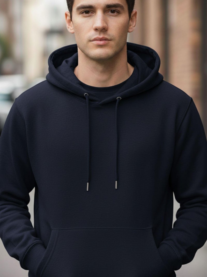 ENCIGER Men’s Solid Hoodie | 100% Cotton Fleece Warm Sweatshirt with Kangaroo Pocket & Adjustable Hood | Regular Fit Winter Wear for Men Navy, L - Image 5