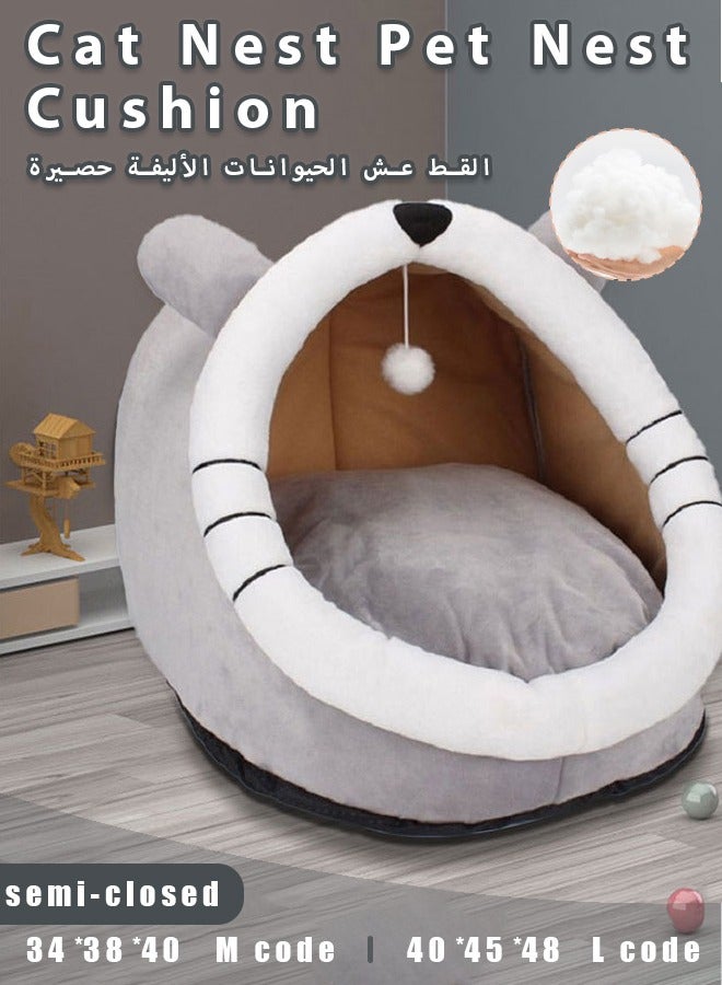 Generic Cat House，Cat Resting Bed with Removable Mat ,pet house,Pet Bed Indoor Pet Bed Cat Bed Semi Enclosed Cat Hole Bed Cat Supplies ， Equipped with Washable and Removable Mat Cat tent Animal bed(Grey)  - Image 1