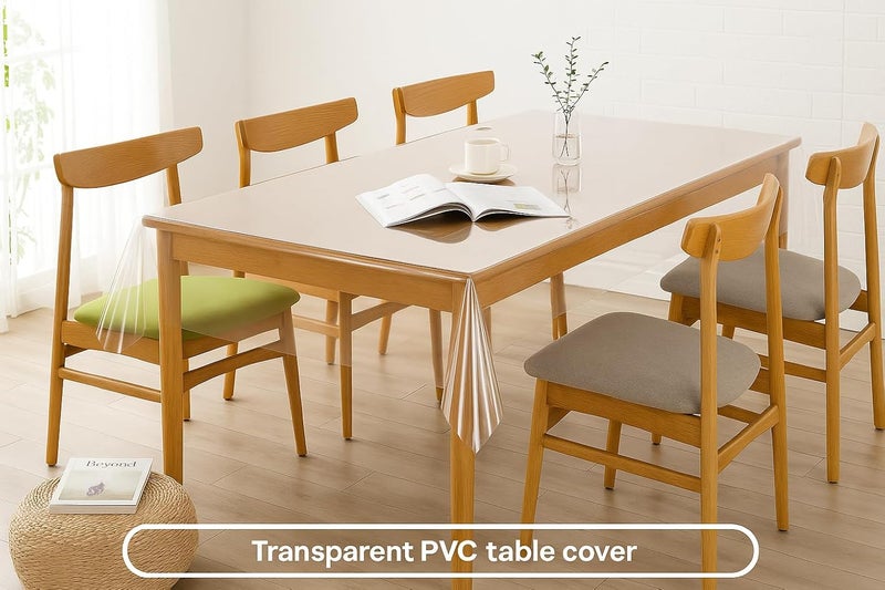 STITCHNEST PVC Transparent 10 Seater Dining Table Cover Without Lace, (60x108 Inches) - Image 3