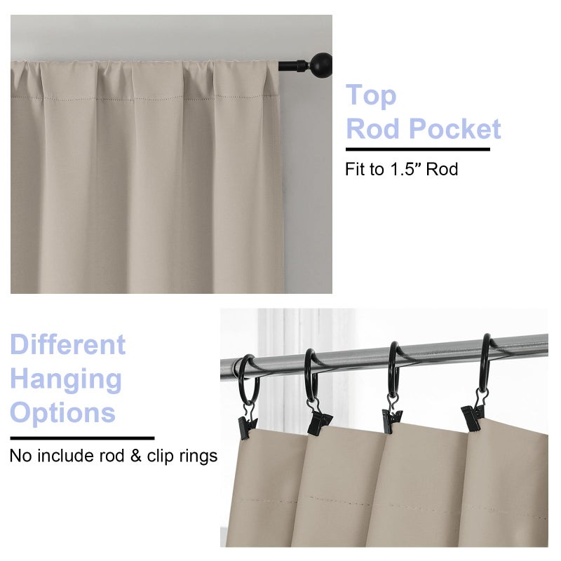 Simplebrand Ava Stone Blackout Curtains for Bedroom 63 Inch Length 2 Panels Set, Solid Thermal Insulated Energy Saving Rod Pocket Window Treatment Curtains Blackout Drapes, W40 x L63 Inch, Stone - Image 4