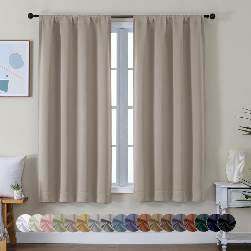 Simplebrand Ava Stone Blackout Curtains for Bedroom 63 Inch Length 2 Panels Set, Solid Thermal Insulated Energy Saving Rod Pocket Window Treatment Curtains Blackout Drapes, W40 x L63 Inch, Stone - Image 1