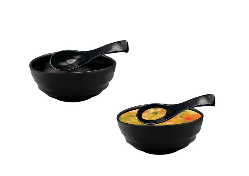 ZIDO Melamine 2 Soup Bowl with 2 Spoon (Bowl for Vegetables, Cereal, Fruits, Salad, Snacks, Maggi, Pasta, Appetizer, Namkeen, Nuts, Dry Fruits, Ice Cream, Desert etc) - Image 1