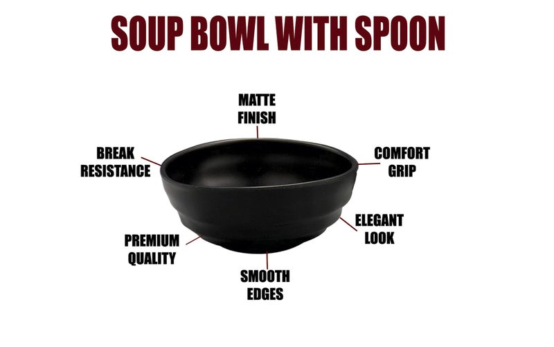 ZIDO Melamine 2 Soup Bowl with 2 Spoon (Bowl for Vegetables, Cereal, Fruits, Salad, Snacks, Maggi, Pasta, Appetizer, Namkeen, Nuts, Dry Fruits, Ice Cream, Desert etc) - Image 3