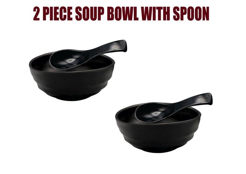 ZIDO Melamine 2 Soup Bowl with 2 Spoon (Bowl for Vegetables, Cereal, Fruits, Salad, Snacks, Maggi, Pasta, Appetizer, Namkeen, Nuts, Dry Fruits, Ice Cream, Desert etc) - Image 2