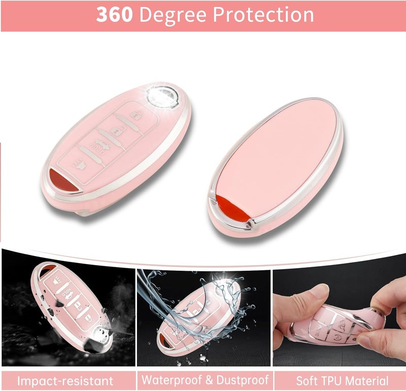 Pangpai Pink Key Fob Cover for Nissan, Soft TPU Key Protection with Keychain Fit for Altima Rogue Sentra Pathfinder Frontier Maxima Titan Murano Kicks Juke Versa Armada GTR 370Z Leaf - Image 3